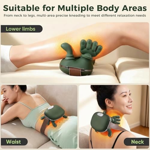 KppeX Upgraded Model Finger Deep Cordless Cordless Neck Massager Pillow, Leg and Back Pain Relief Tissue Kneading,Shiatsu and Shoulder Massage,Gifts for Men or Women-Olive Green - Image 2