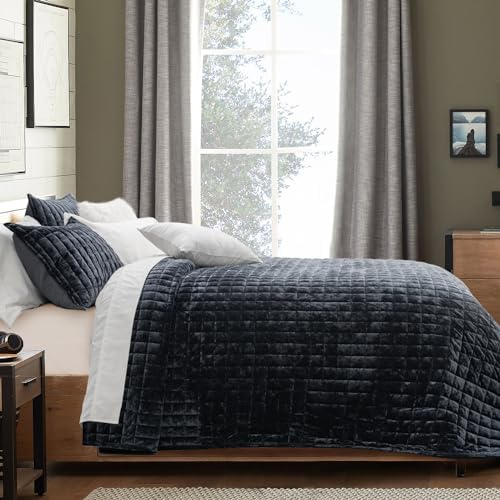 RECYCO Channel Box Stitch Velvet Quilt Set, King Size, Black - Image 3