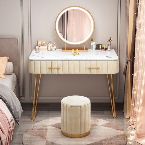 Vanti Dressing Table with Mirror and LED Stool, Integrated Makeup Toiletry Set, Stylish Makeup Desk for Bedroom, Modern Beauty Station by Unknown