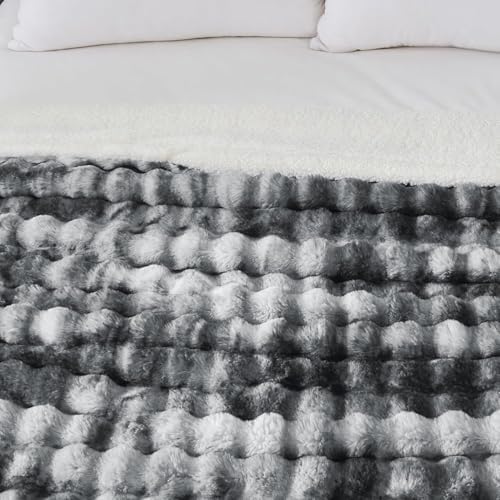 60x80 Inches Ultra-Soft Fuzzy Faux Fur Plush Twin Size Blanket - Thick, Warm Sherpa for Couch, Sofa, Bedroom, Camping - Decorative Blanket for Cozy Warmth, Bubble Light Grey Tie Dye - Image 4
