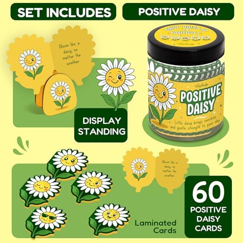 STOFINITY Positive Daisy Jar, 60 Affirmation Cards and Wood Stand - Image 2