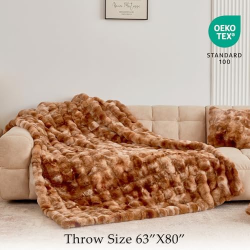 BENVWE Faux Fur Throw Blanket for Couch Bed - Fluffy Soft Thick Bubble Blanket for Living Room Home Decor - Fathers Day Birthday Gifts for Women Men, Tie-dye Caramel, 60" x 80" - Image 2