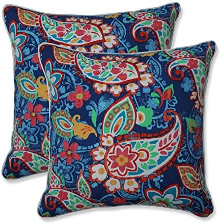 Pillow Perfect Paisley Indoor/Outdoor Accent Throw Pillow, Plush Fill, Weather, and Fade Resistant, Large Throw - 18.5" x 18.5", Blue/Green Party, 2 Count by PillowPerfect