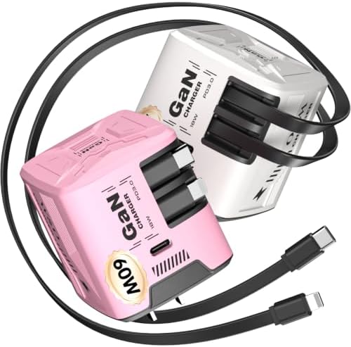 W & O 60W Gan Fast Charger Wall Plug, Built-in Retractable USB-C & L Cables by WO