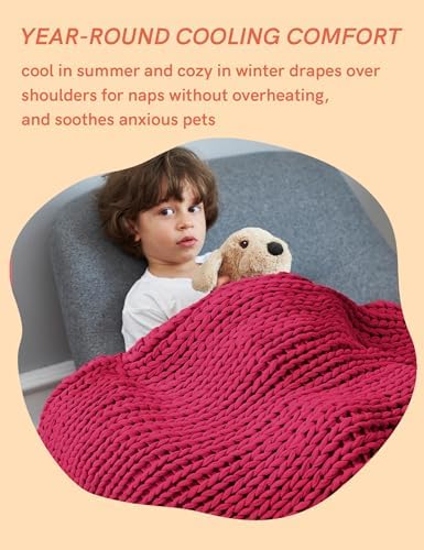 YnM Cooling Weighted Blanket, 100% Cotton Handmade Chunky Knitted Blanket, Weighted Lap, Breathable Heavy Blankets, Machine Washable Throw for Sleep or Home Decor (Rose Pink, 40x50 Inch, 7lbs) - Image 5