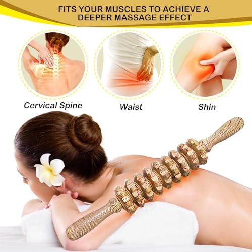 Wooden Massager Handheld Roller Trigger Point Massager Stick for Fascia, Cellulite, Muscle & Abdomen , Body Therapy Massager, Muscle Belly Relief Tool… - Image 3