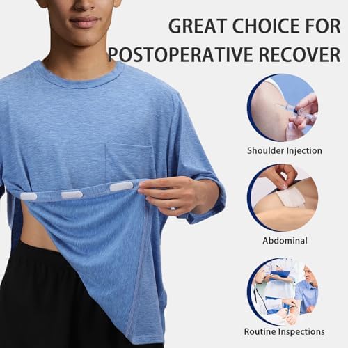Unisex Post Shoulder Surgery Shirts Recovery Tear Away Short Sleeve Chemo Clothing with Stick On Fasteners, Convenient - Image 5