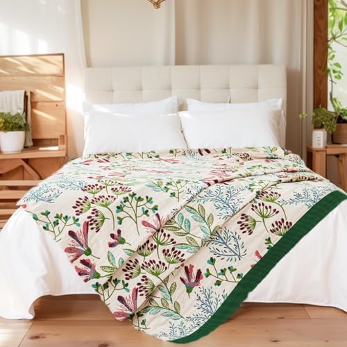VANJOROY Boho Throw Blanket, 100% Organic Cotton Breathable Ultra Soft 50" x 60" Bed Quilt Throw - All Season Floral Rustic Farmhouse Decor Luxury Reversible Blanket for Sofa Couch Chair and Gift - Image 4