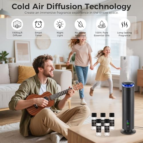 Hotel Scent Diffuser Starter Kit - 1000 Square Feet, 7 Ambient Light Settings, Includes 5 Essential Oils for Hotel Aromatherapy, Hotel Scent Diffuser,for Hotels, Homes, and Large Rooms,Black - Image 2