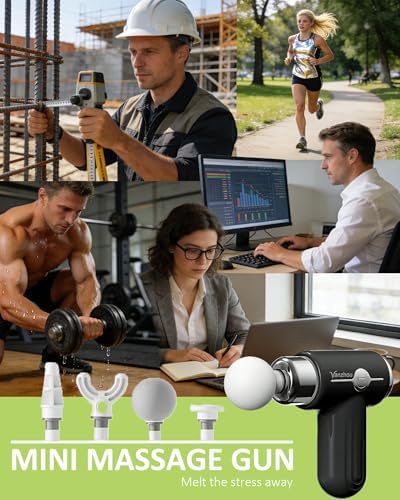 Mini Massage Gun Deep Tissue, Portable Handheld Massage Gun for Muscle Recovery, Quiet Percussion Massager with 9 Heads, USB-C Rechargeable Massage Gun for Travel, Gym & Office, Matte Black - Image 6