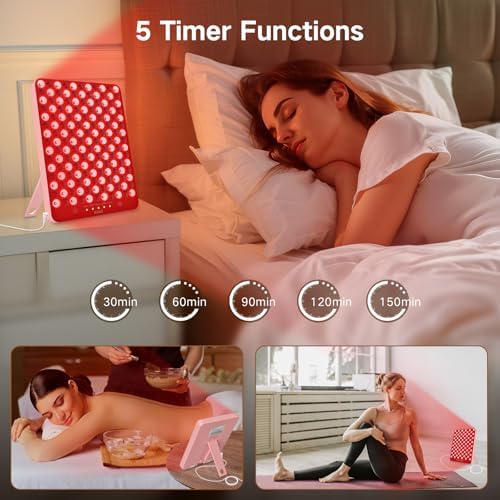 SUXIO Red Light Therapy Lamp - 165 LED Red Light Therapy Panel for Face & Body, Portable Deep 660nm - 850nm Near Infrared Light Therapy Device with Eye-Patch, Pink - Image 5