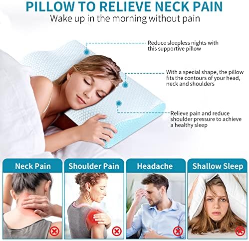 Memory Foam Pillows Neck Pillow for Sleeping, Ergonomic Cervical Pillow Bed Pillow for Side Back Stomach Sleeper, Orthopedic Contour Pillow for Neck and Shoulder Pain Relief - Image 6
