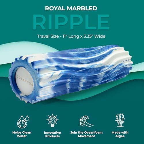 Oceanfoam Ripple Travel Foam Roller (11" x 3.35") Firm Mini Foam Roller for Physical Therapy, Deep Tissue Massage, Back Pain - High Density, Ergonomic Wave Textured - Yoga, Exercise (Royal Marbled) - Image 3