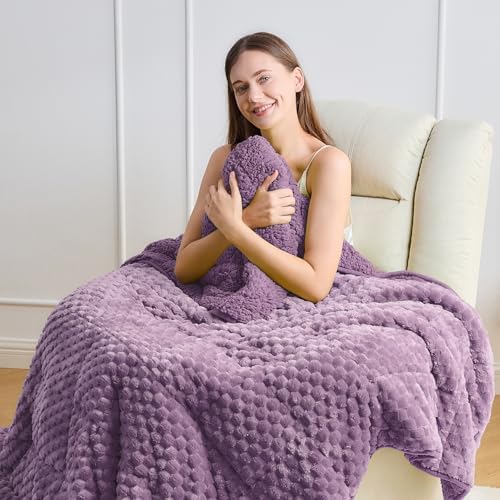 Fleece Weighted Blanket for Adults 60" x 80" 20lbs Fuzzy Blankets, Purple - Image 2