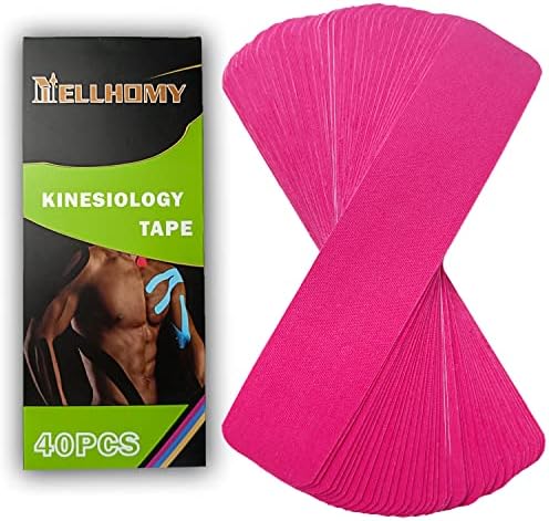 Pro Kinesiology Tape 40 Precut Strips,Elastic Athletic Tape,Original Cotton Waterproof Breathable Sports & Weightlifting Tape Muscles Pain Relief & Joints Support,K Tape(Pink) by NELLHOMY