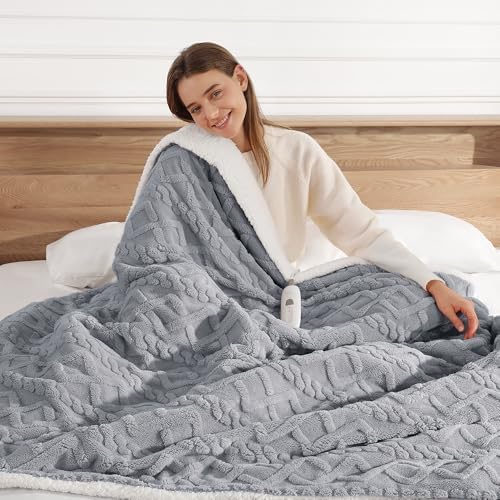 Heated Throw Blanket 50"x60"-Small Electric Blanket Throw for Office, Grey by SafeWarmthTrustedComfort