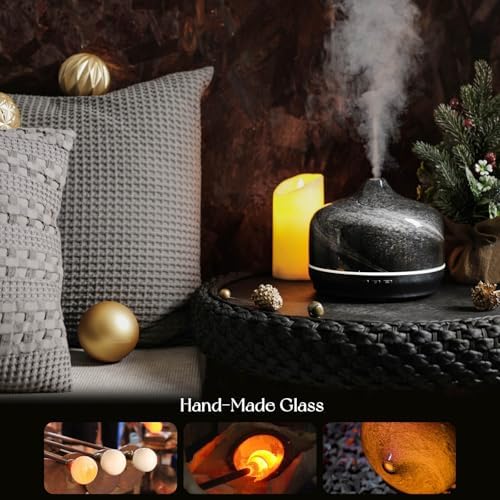 Porseme 500ml Glass Essential Oil Diffuser Aromatherapy Ultrasonic Cool Mist Humidifier 15-21 Running Hours Waterless Auto-Off Air Diffusers for Sleeping Yoga Working Spa(Obsidian) - Image 5