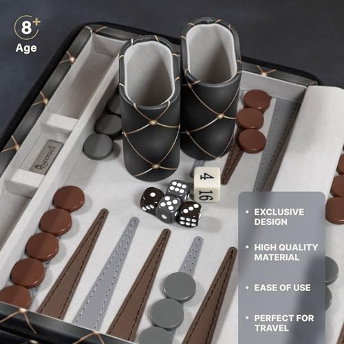 Magnetic Travel Backgammon Sets for Adults - Quality PU Leather Backgammon Board Game for Adults and Kids - 14" Gift for Man Backgammon Board with 32 Magnetic Pieces in PU Leather Case - Image 5