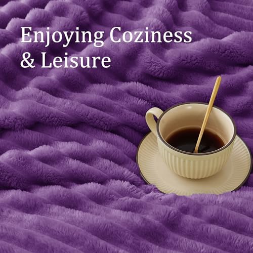 BEDELITE Ribbed Twin Blanket for Couch & Bed, Purple, 60"x80" - Image 4