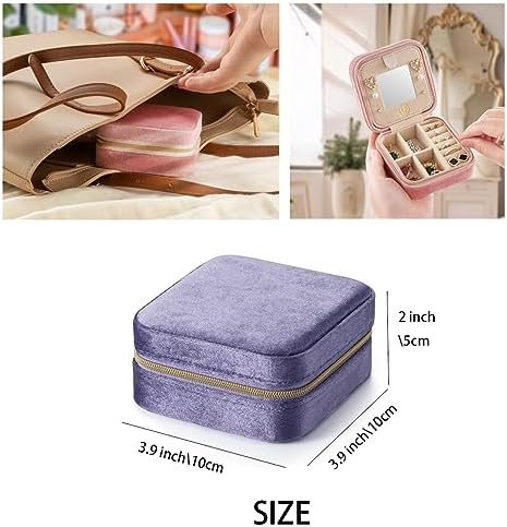 ZPROW Plush Velvet Travel Jewelry Case, Travel Jewelry Organizer, Jewelry Travel Case,Travel Jewelry Box,Small Jewelry Case,Jewelry Travel Box, Earring Organizer with Mirror - Periwinkle 4packs - Image 3