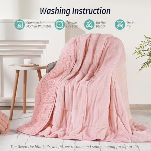 Wemore Sherpa Fleece Weighted Blanket for Adult 15 lbs King 80"x87" Pink - Image 6