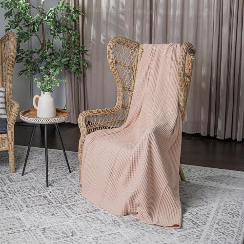 Comfy Cubs 100% Cotton Waffle Weave Throw Blanket Breathable Skin-Friendly Soft Lightweight Blankets - Perfect Warm Textured Blanket Layer - Size for Couch Bed & Sofa (Blush, 50" X 60") - Image 5