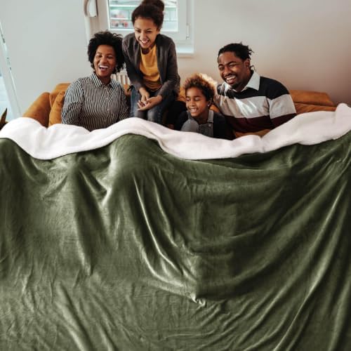 Bedsure GentleSoft Sherpa Fleece Cal King Blankets for Bed, Non-Heated, Thick and Warm Oversized Throw for Women and Men, Soft Fuzzy Plush Large Blanket for Winter, Olive Green, 112x98 Inches - Image 2