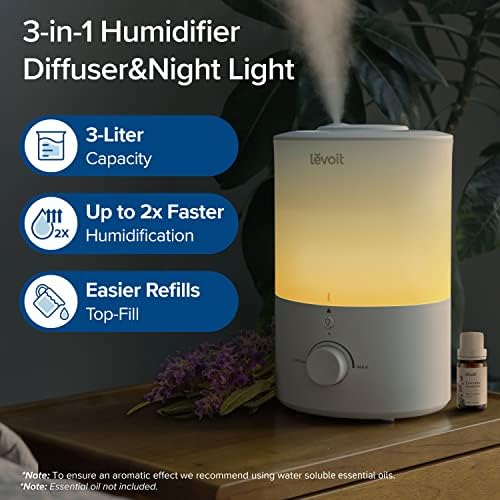 Levoit Top Fill 3L Humidifiers for Bedroom with Night Light, Cool Mist - Image 2