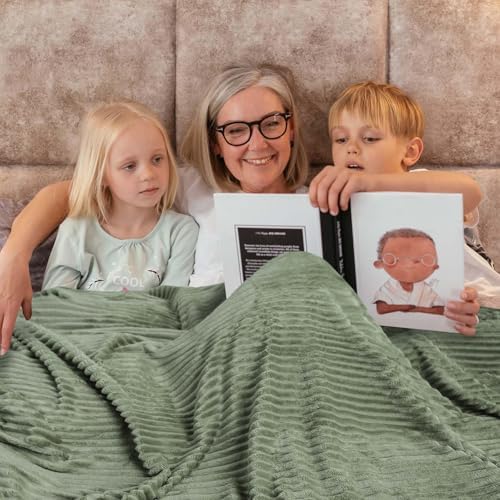 Bnuitland Sage Green Fleece Throw Blanket 90"x90",300GSM Soft Cozy Warm Lightweight Stripe Pattern for Bed Sofa Home Decor,Suitable for Adults Family All Season - Image 5