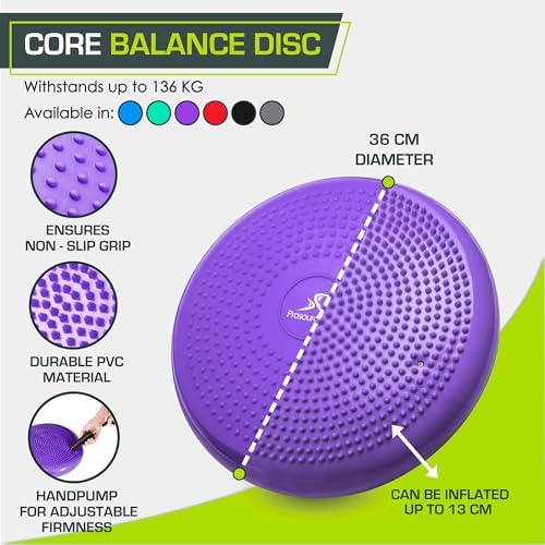 ProsourceFit Core Balance Disc, Inflatable Wobble Cushion with Hand Pump, Dual-Textured Non-Slip Surface for Core, Balance, and Stability Training, 14-inch - Image 2