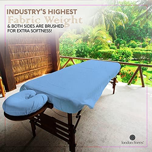 London Linens 3 Piece Set Massage Table Sheets Set - 100% Natural Cotton Flannel- Includes Massage Table Cover, Massage Fitted Sheet, and Massage Face Rest Cover (Light Blue) - Image 2