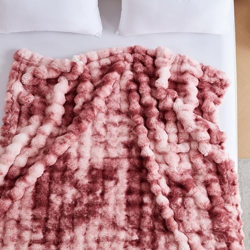 50x60 Inches Ultra-Soft Fuzzy Faux Fur Plush Throw Blanket - Thick, Warm Sherpa for Couch, Sofa, Bedroom, Camping - Decorative Blanket for Cozy Warmth, Bubble Dusty Rose Tie Dye - Image 5