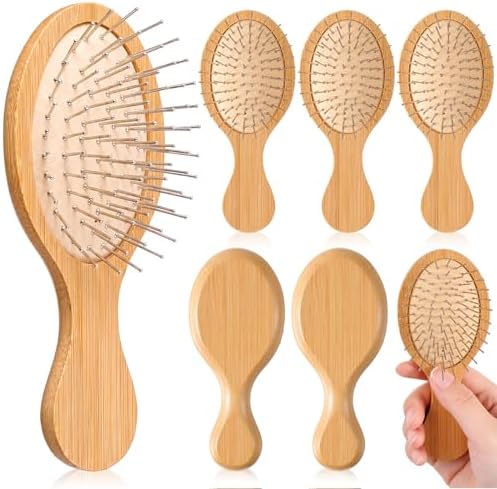 FoldTier 6 Pack Mini Bamboo Hair Brush with Metal Bristles by FoldTier