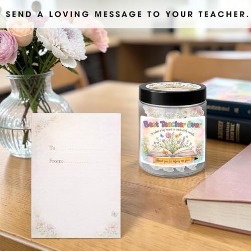 Best Teacher Ever Jar – 60 Little Bouquets Affirmation Cards, Unique Teacher Appreciation Gifts for Women Men, End of Year Teachers Gifts, Teachers Appreciation Week Gift, Thank you Gift Idea - Image 3