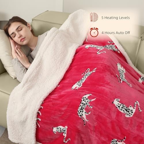 ESTINGO Electric Throw Blanket, 50"x60" Small Heated Blanket Throw with 5 Heating Levels & 4 Hours Auto Off, Super Cozy Soft Sherpa Electric Heated Blanket with Fast Heating - Image 6