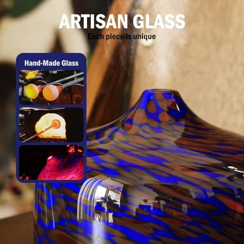 Porseme 500ml Glass Essential Oil Diffuser Aromatherapy Ultrasonic Cool Mist Humidifier 15-21 Running Hours Waterless Auto-Off Air Diffusers for Sleeping Yoga Working Spa(Cobalt Blue) - Image 5