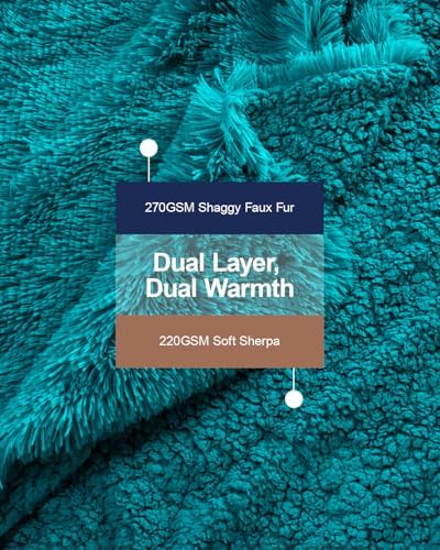 Pawque Faux Fur Sherpa Fleece Blanket Twin Size Teal Green, 60x80 inches - Image 2