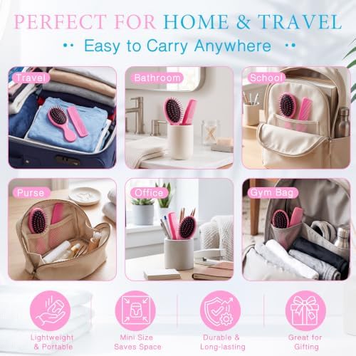 Epakh 12 Hair Brush Comb Set Wet Detangling Mini for Travel, Pink - Image 6