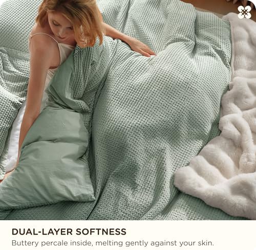 Bedsure PureWoven 3 Pieces 100% Cotton Waffle Weave Duvet Cover Set, King - Image 4