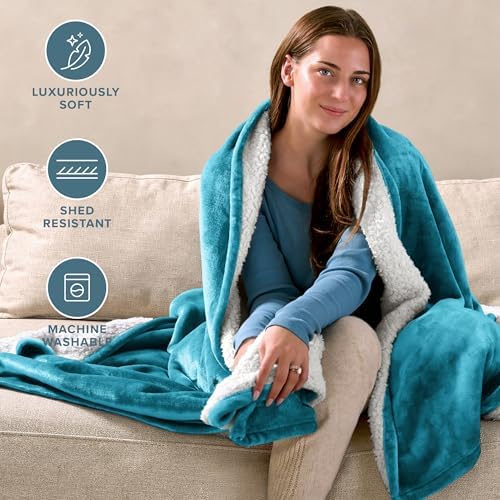 Bare Home Sherpa Fleece Blanket (Full/Queen, Caribbean Sea) - Image 3