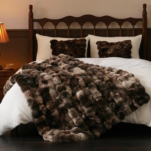 BENVWE Fluffy Faux Fur Throw Blanket for Couch, Soft Plush Thick Cozy Fuzzy Luxury Minky Bubble Blanket for Home Living Room Decor Gift for Women, Tie-dye Coffee, 60" x 80", 1100GSM - Image 5