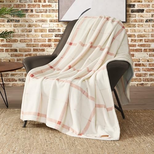 Lucky Brand Palmdale White with Red Plaid 50"x70" Cozy Plush Blanket - Premium Microfiber Throw for Luxurious Comfort - Image 3