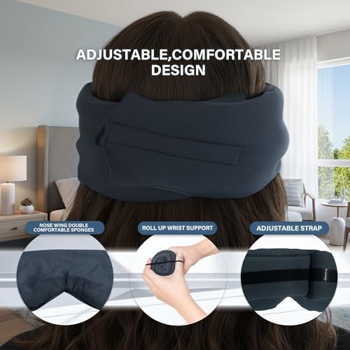 Cotton Sleep Mask for Side Sleepers with Contoured Nose Design, Blackout Eye Mask for Sleeping, Soft Breathable Light Blocking for Men Women, Full Coverage Eye Mask with Ear Covers for Travel - Image 6