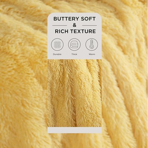 Bedsure Faux Fur Fluffy Fleece Sherpa Blanket Couch Throw Yelllow 50"x60" - Image 2