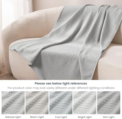 PHF Lightweight Waffle Weave Throw Blanket 50"x 60", Soft Woven Summer Blanket for Hot Sleepers - Aesthetic Home Decor for Couch Bed Sofa, Pet Friendly, Light Grey - Image 4