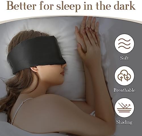 SECZIPE 100% Mulberry Silk Sleep Mask Eye Mask for Women Man with Adjustable Band, for Side Sleeper Blackout Sleep Mask for Travel Rest and Office Large Size (Black) - Image 2