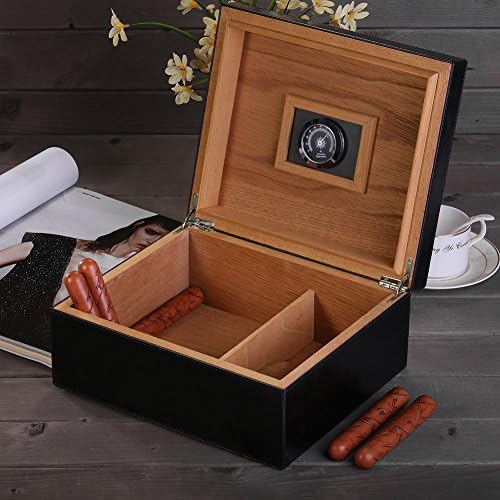 Desktop Humidor Case Holds 25-50 Cigars, Unique Elegant Leather Display, 100% Handcraft Real Solid Spanish Cedar Wood Storage Box with Humidifier and Hygrometer Desktop Humidors - Image 6