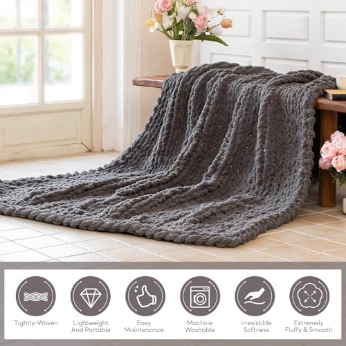 Chunky Knit Blanket for Couch, Black Gray, 40 * 50 - Image 2