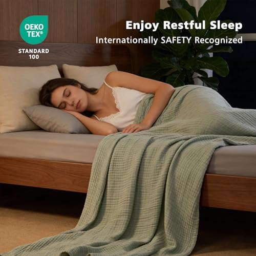 EMME Cotton Muslin Large Throw Blanket Couch Breathable Gauze Soft Lightweight Bed Blankets Adults (Heather Sage Green, 50"x70") - Image 2