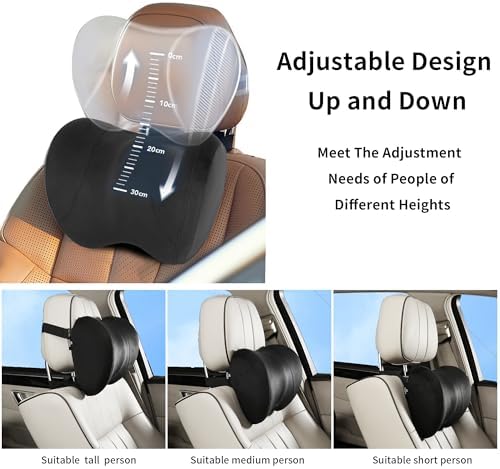 Car Neck Pillow Adjustable Up and Down Style 2 Pack,Car Headrest Pillow for Neck Support Relieves Driving Fatigue, Soft Memory Form and Ergonomic Design Fits Most Heights and Car Seats (Black) - Image 3